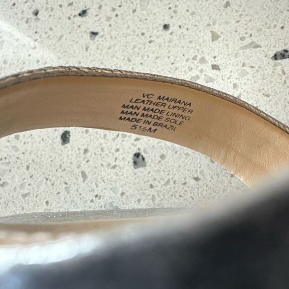 Vince Camuto MAIRANA Leather Metallic Silver Block Heel Sandals Shoes Size 5.5M - Picture 6 of 12